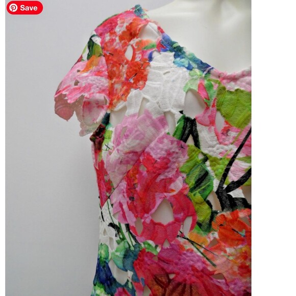 Donna Ricco Pink Multi Floral Dress Sz 4 Side Zipper Cut Out Sheath Women Whimsy - Picture 3 of 9
